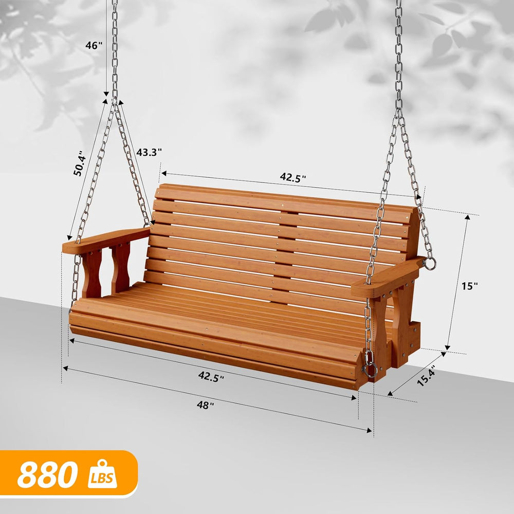 VINGLI 2026 Upgraded 4 FT Wooden Porch Swing, 880 LBS Heavy Duty, Brown
