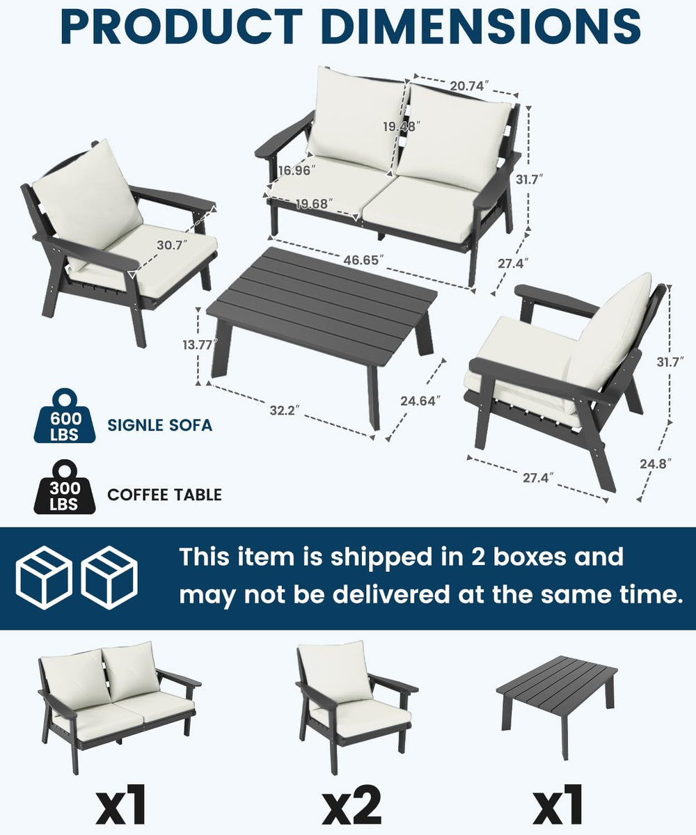 FOOWIN 4-Piece Patio Furniture Set, HDPE All-Weather Outdoor Conversation Set...