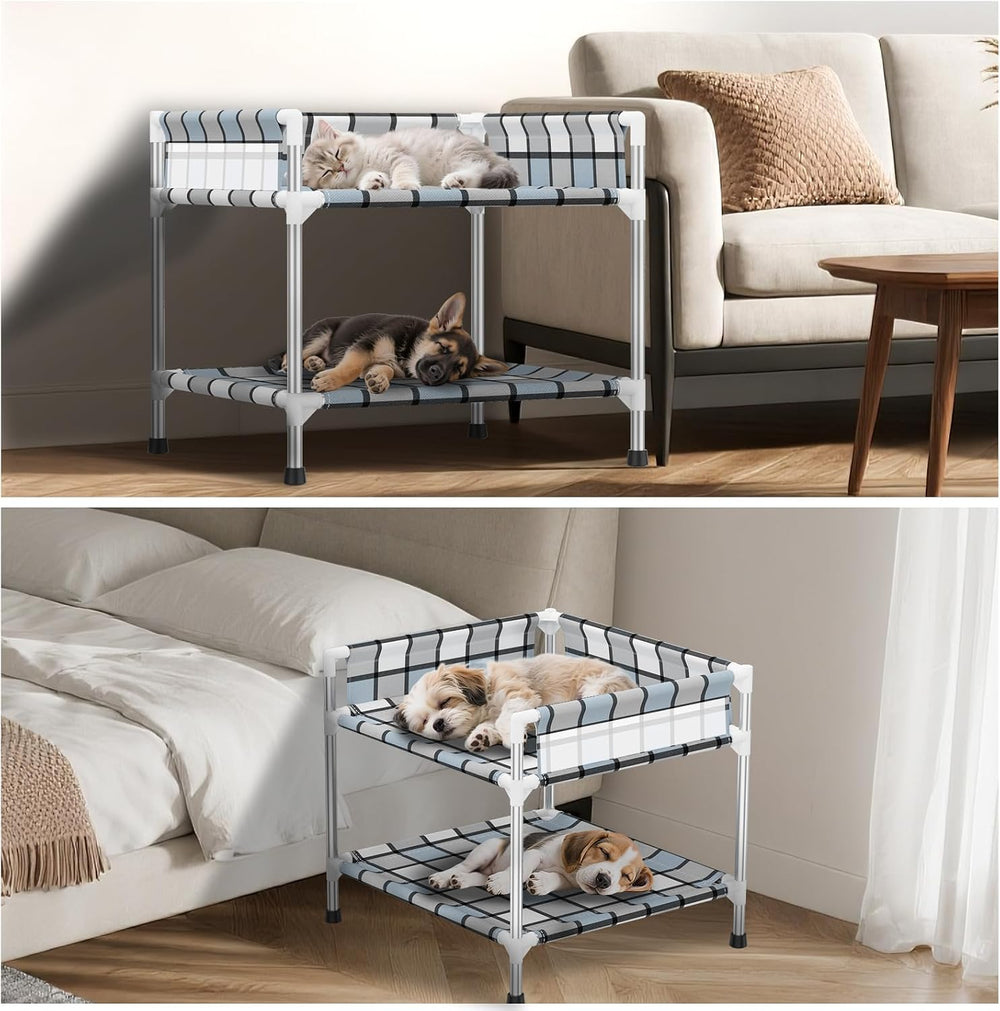 Bedside Dog Bunk Bed with Guardrail, 2 Layers Window Perch Sleeper Dogs Cot