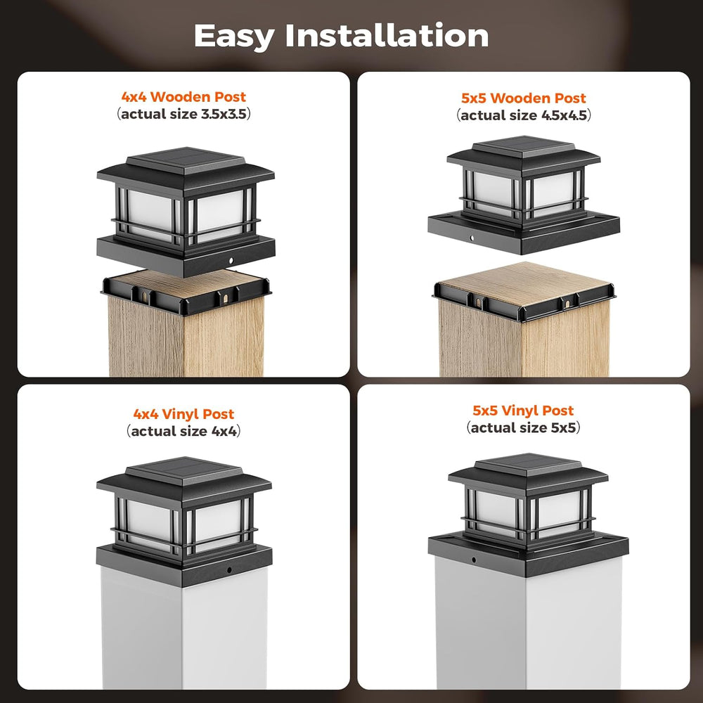 JOFIOS Flickering Flame Solar Post Cap Lights Outdoor, Black Post Lights with...