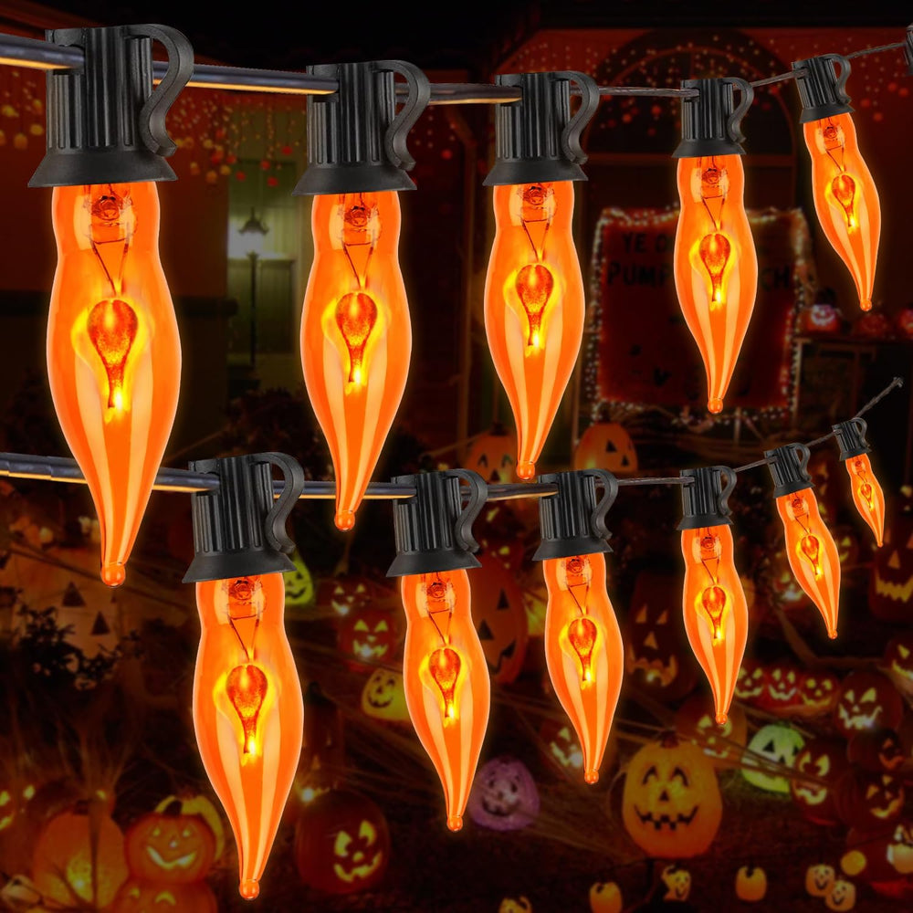 Halloween Lights 27.8 FT Flickering Flame String Lights with 25 Orange C18 Li...