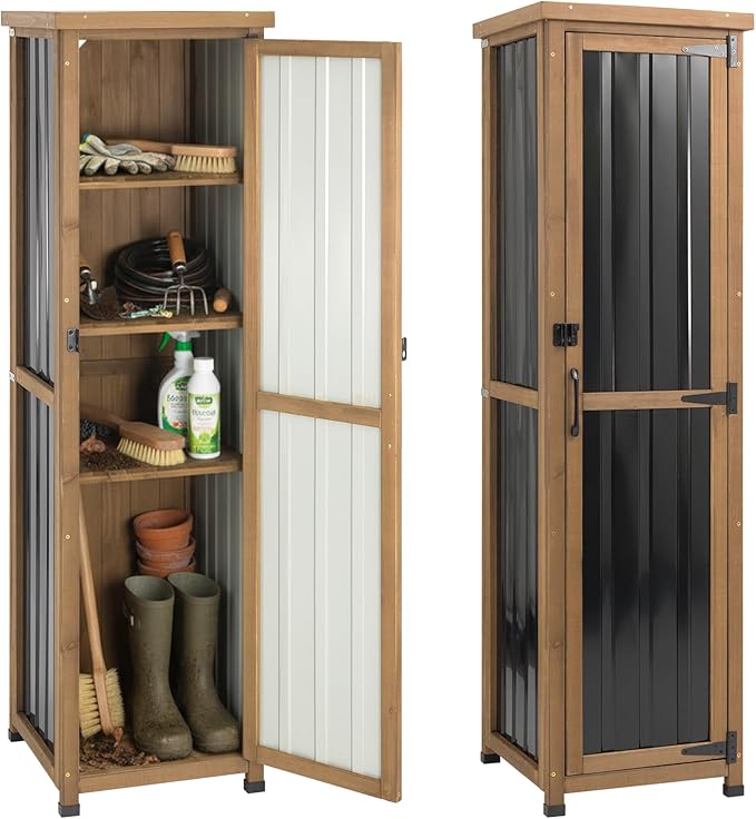 Outdoor Storage Cabinet Weatherproof, Tall Wood Garden Potting Bench Table wi...