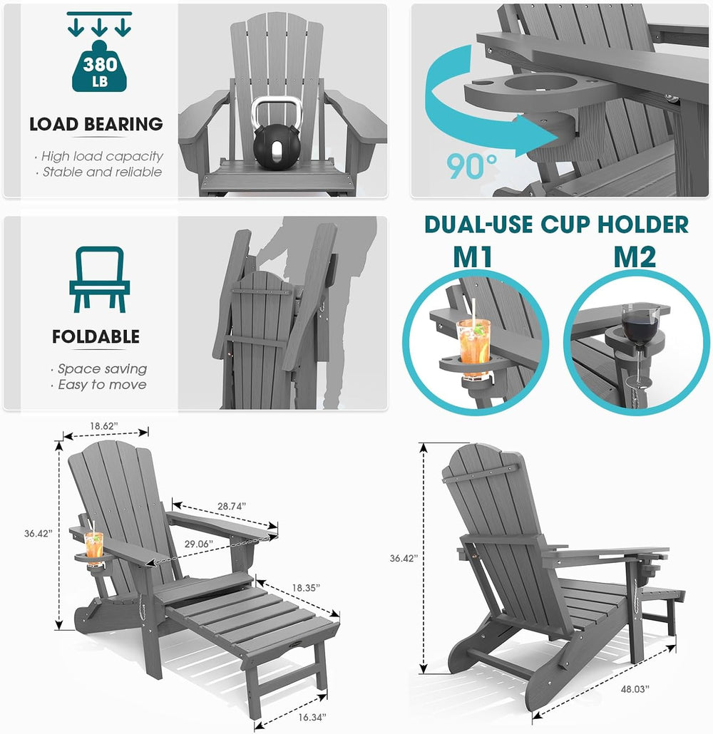 THOEOE Adirondack Chairs with Footrest, Folding HDPE Chairs Set of 4
