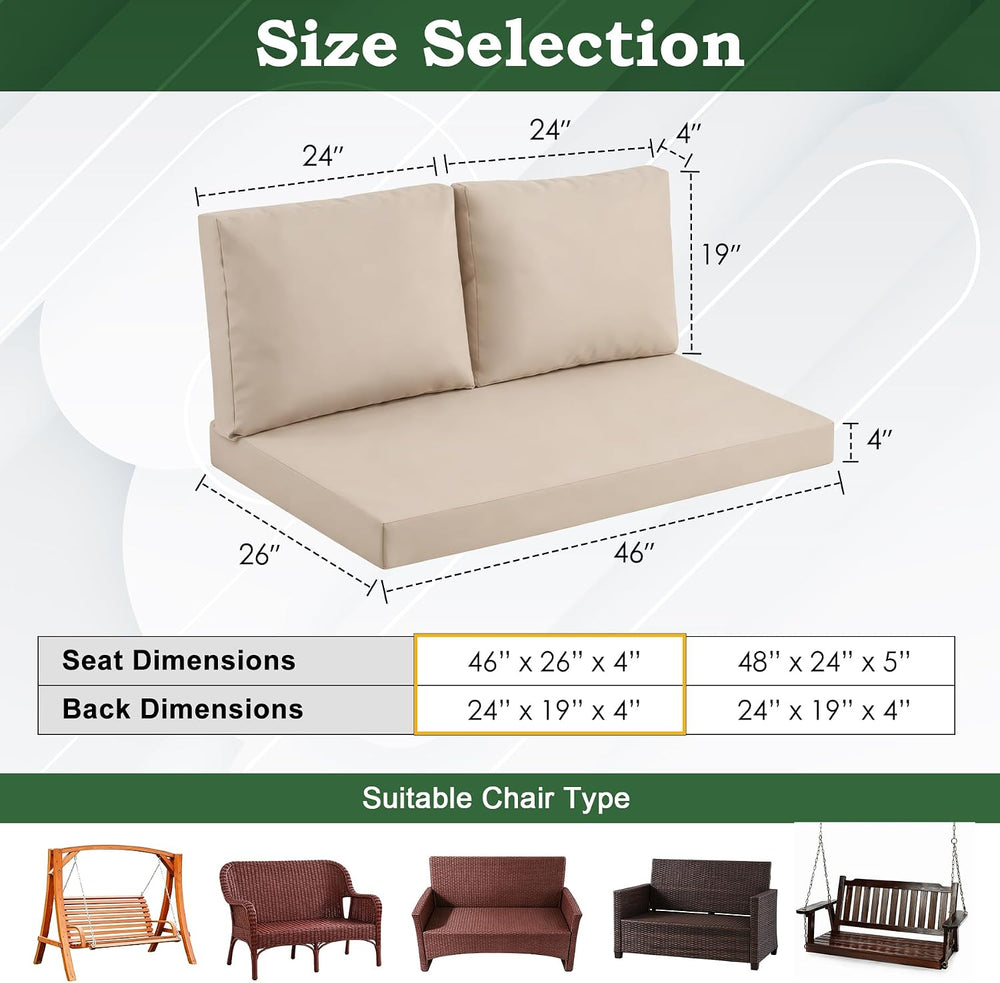 Outdoor Loveseat Cushion Set, 46" x 26" Patio Loveseat Cushions, Wa...