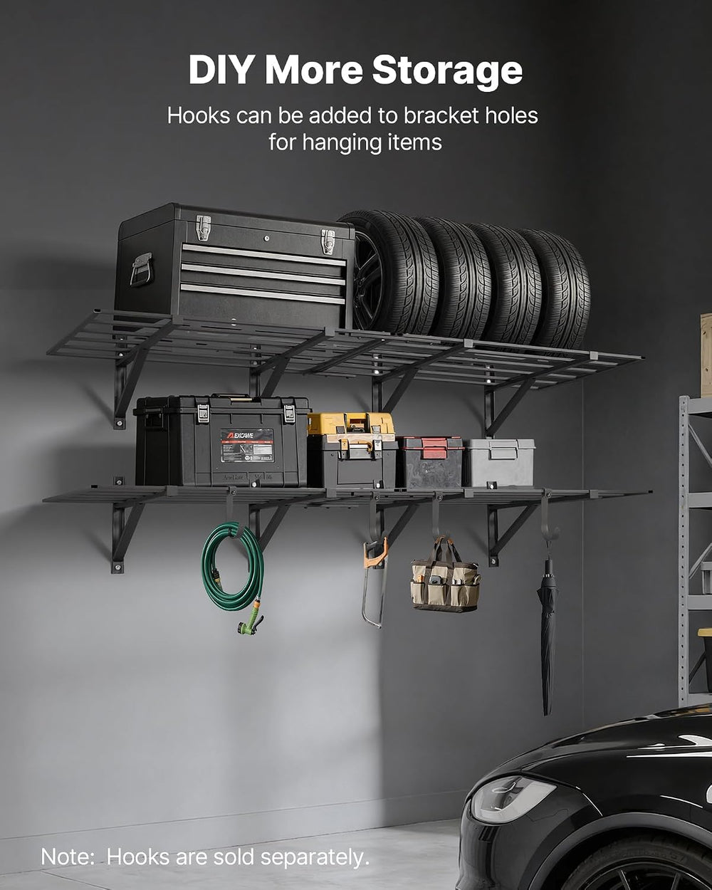 VEVOR 2-Tier Heavy Duty Wall Garage Shelving, 4 Pack 2 x 3 ft Steel Wall Moun...