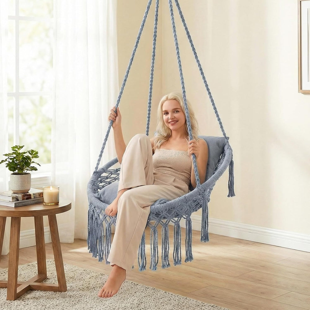 Happygrill Macrame Swing Chair with 2 Removable Cushions