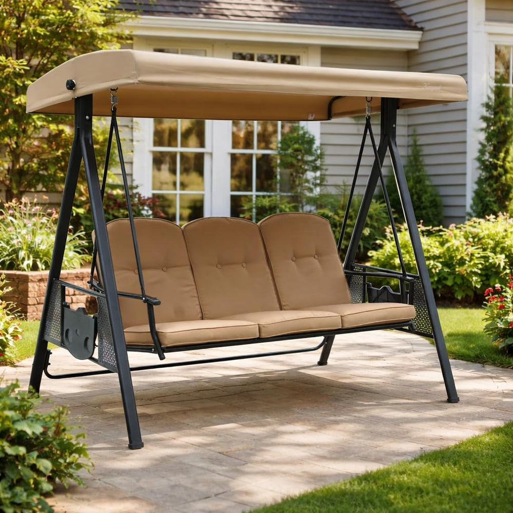 Kozyard Herbert Deluxe 3-Seat Patio Porch Swing Chair with Stand
