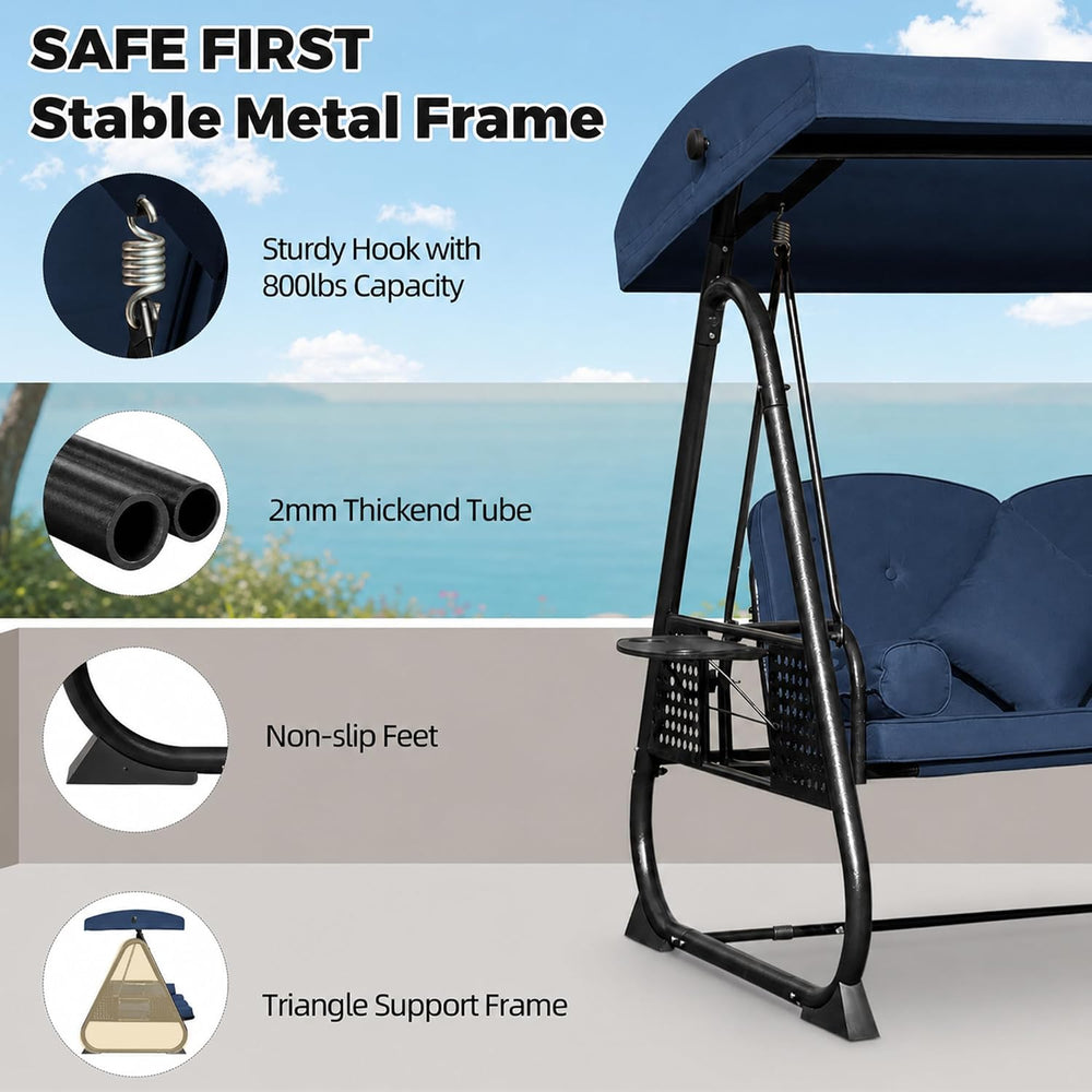 3 Seat Patio Swing Chair with Canopy,Outdoor Porch Swing with Thick Cushions,...