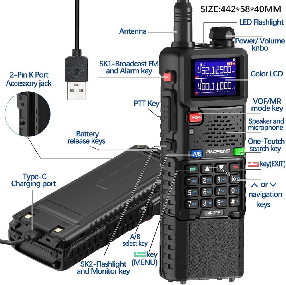 Baofeng Radio Ham Radio Long Range 5RM 10W Handheld Rechargeable 3800mAh Exte...