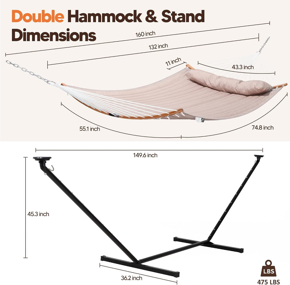 Hammocks Outdoor 2 Person Hammock with Solar Powered Lights, Tan