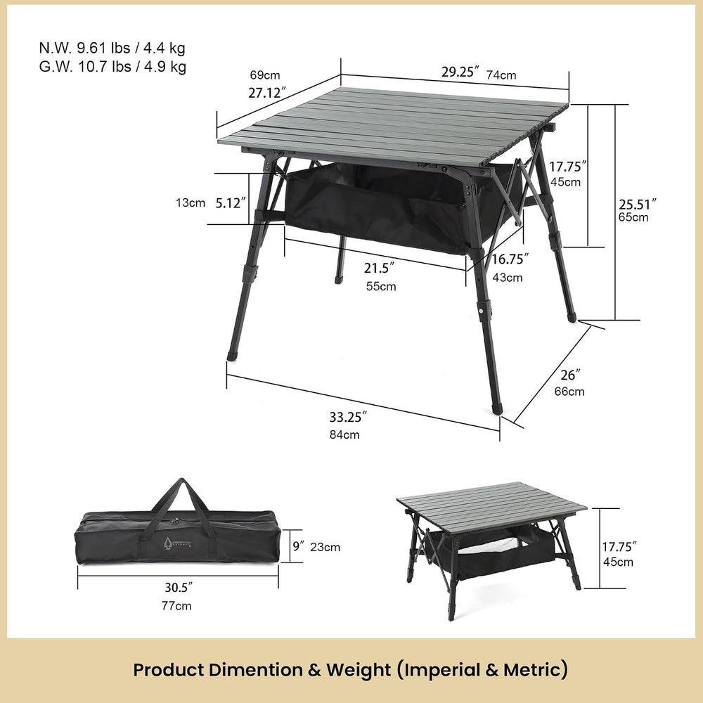 39 in Aluminum Folding Camp Roll Up Table, Camping
