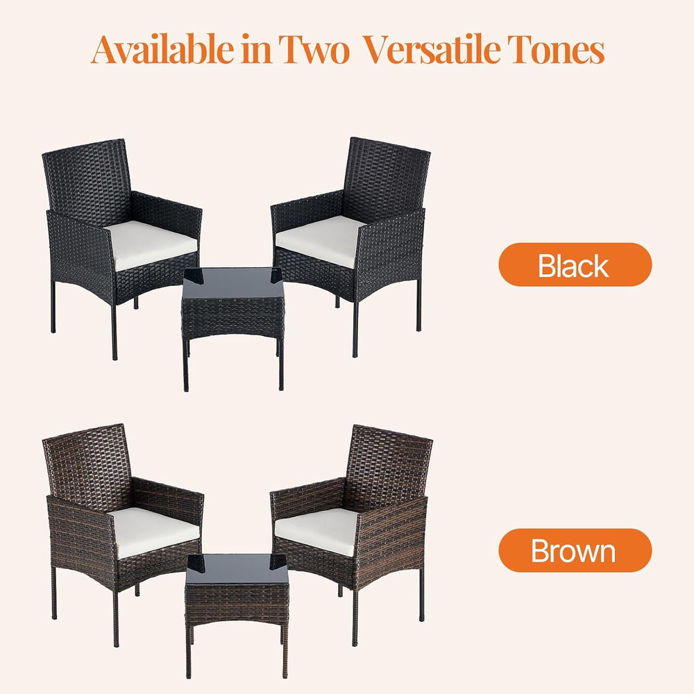 Sweetcrispy 3-Piece Patio Furniture Set, Outdoor Wicker Furniture, Black