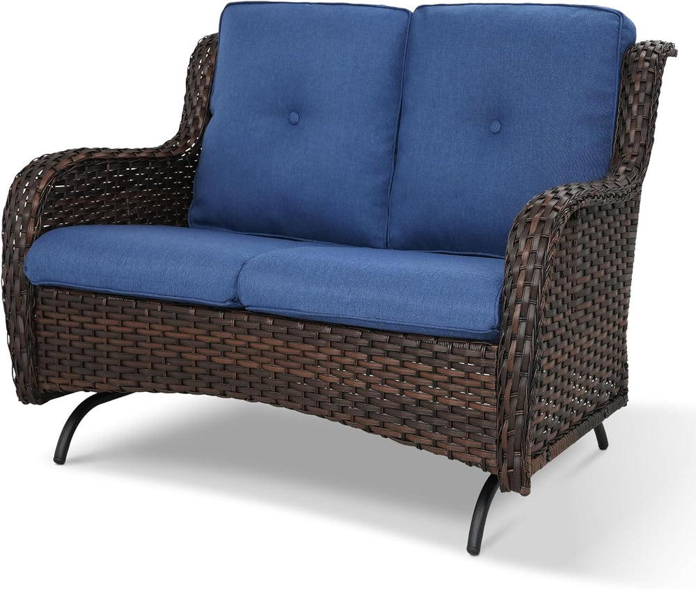 Patio Loveseat Wicker Loveseat Rattan Glider Sofa with Curved Armrest Thickin...