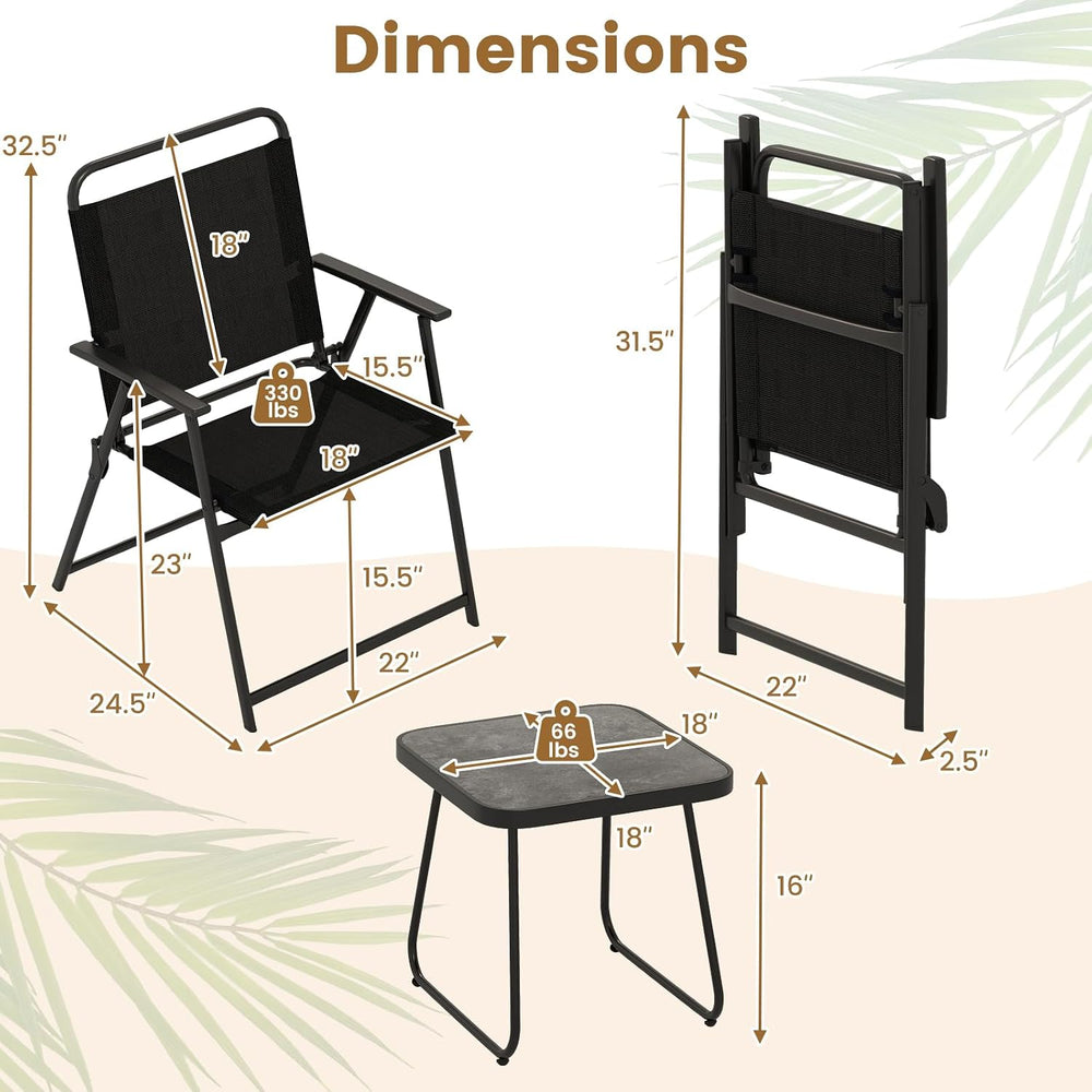 Tangkula 3 Pieces Folding Patio Bistro Set, Patio Furniture Set with 2 Foldin...
