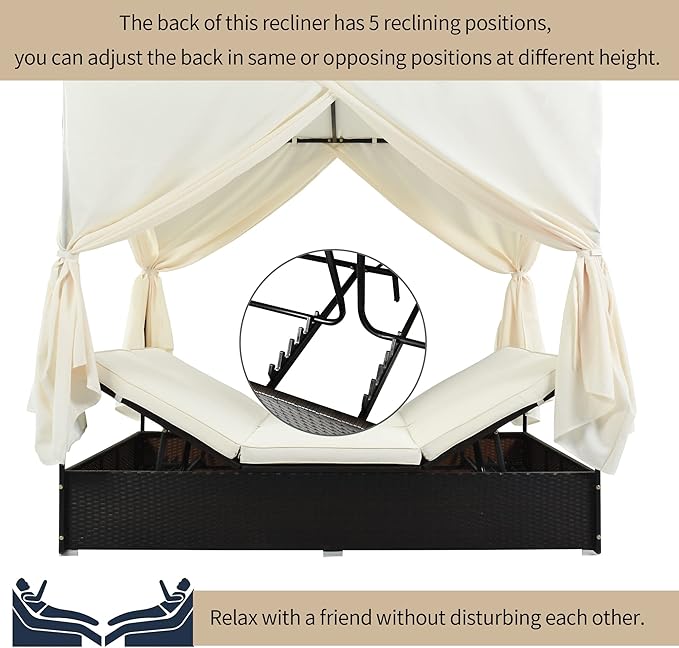 Patio Chaise Lounge, PE Rattan Outdoor Patio Wicker Sunbed Daybed with Adjust...