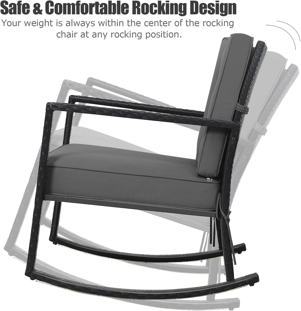 Tangkula Outdoor Rocking Chair with 5” Thick Soft Cushions, Grey (1)