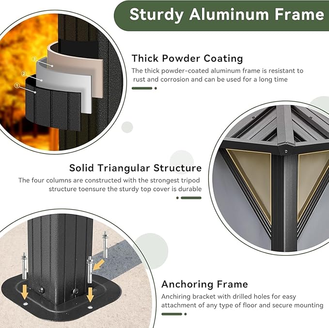 Aoxun Hardtop Gazebo 10x10, Aluminum Frame Canopy with Galvanized Steel Roof,...
