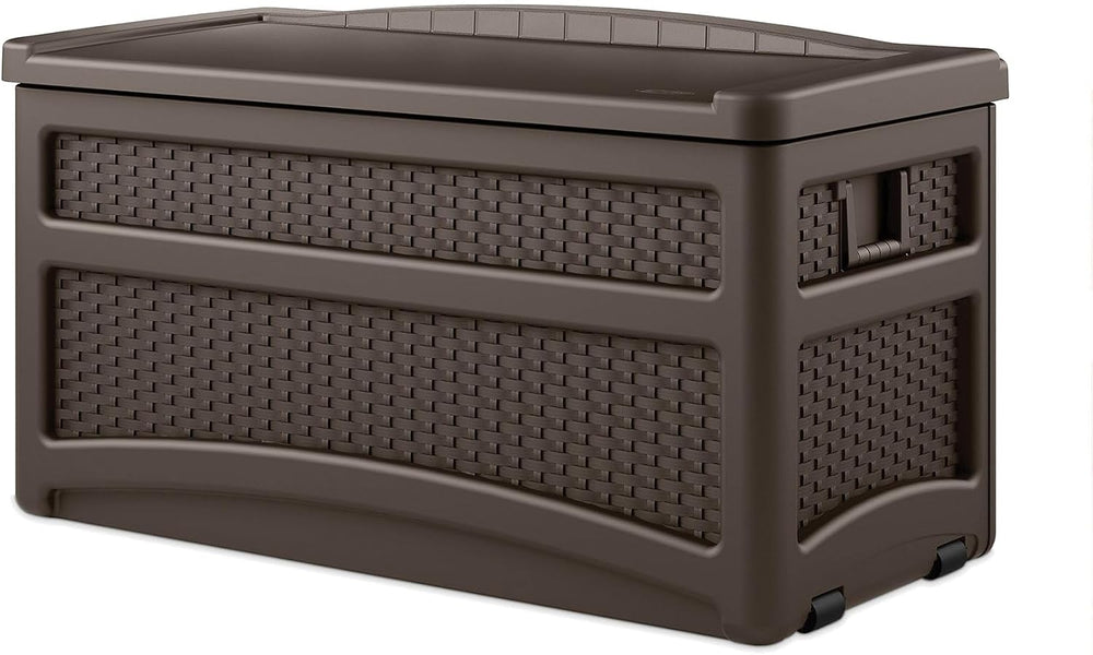 Suncast Durable 73 Gallon Outdoor Resin Storage Chest with Handles, Wheels, a...