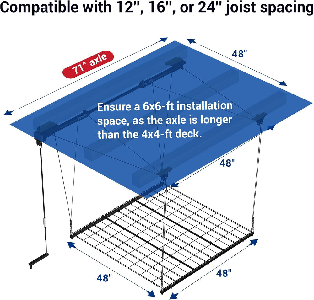FLEXIMOUNTS Garage Lifting Metal Rack, 4x4 Ft Overhead Garage Storage Racks, ...