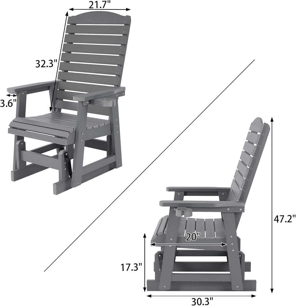 Poly Lumber Patio Glider for One Person, with Cup Holders, High Backrest and ...
