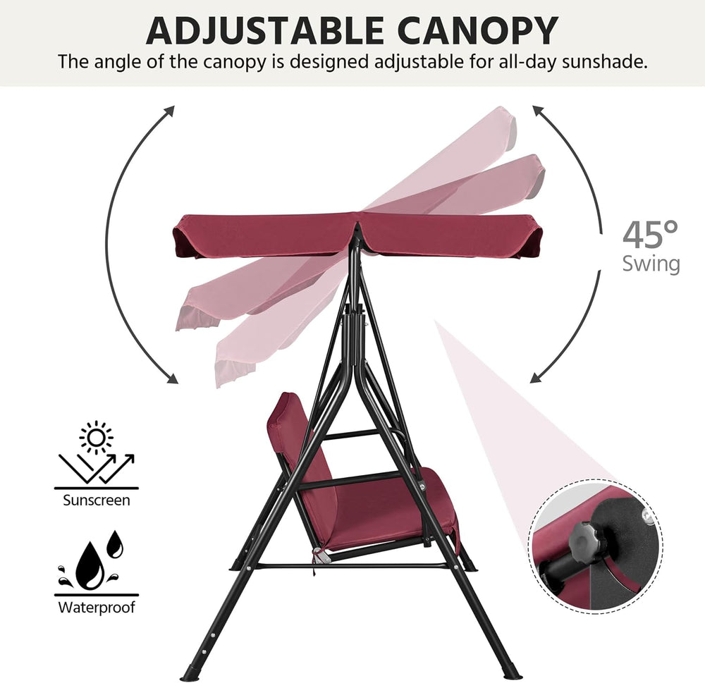 Yaheetech 3-Seat Patio Swing Chair, Adjustable Canopy & Cushion, Burgundy