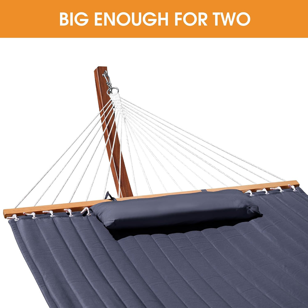 Lazy Daze Double Quilted Hammock with 13 ft Curved Steel Wood Grain Stand