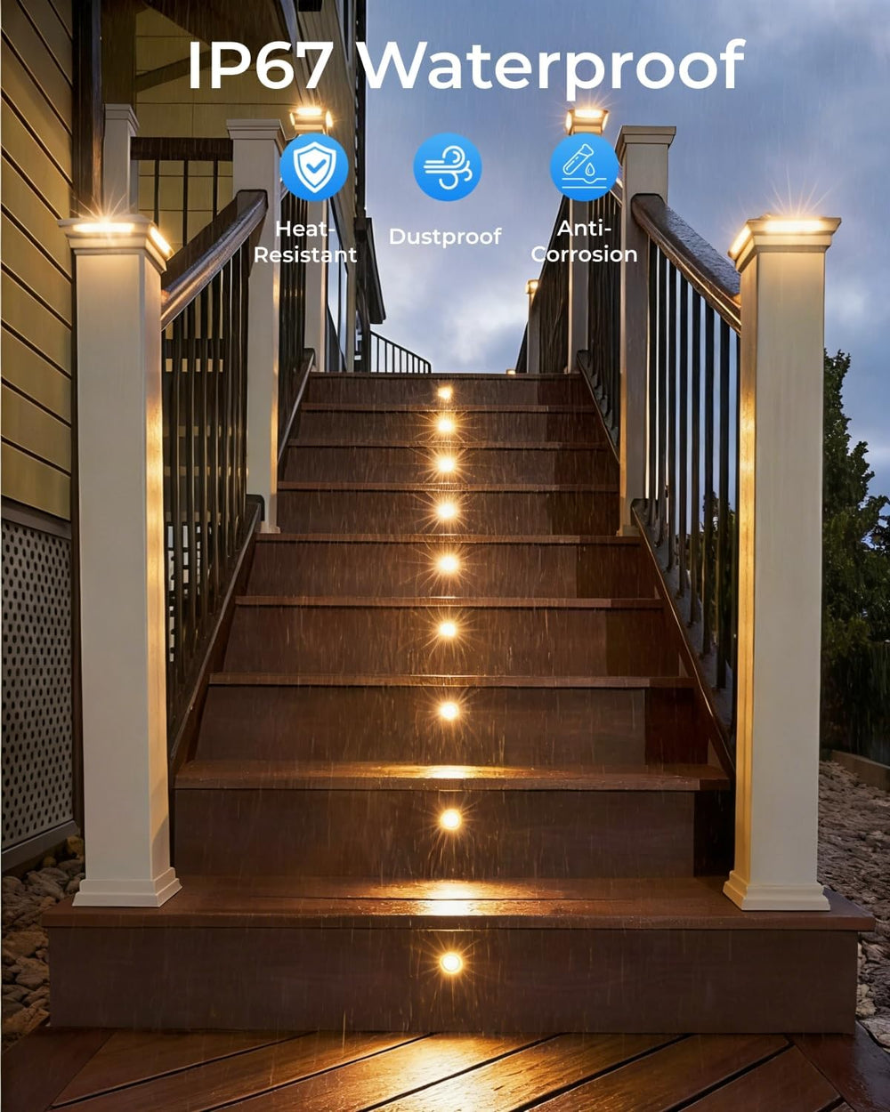 LED Recessed Deck Lights with Protecting Shell, IP68 Waterproof Warm White, 0...
