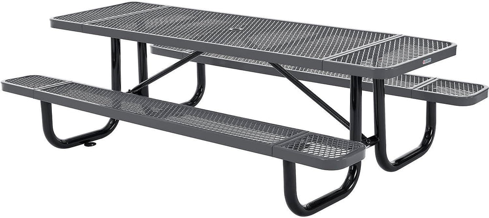 Global Industrial 8’L Rectangular Picnic Table, Expanded Metal, Gray Thermopl...