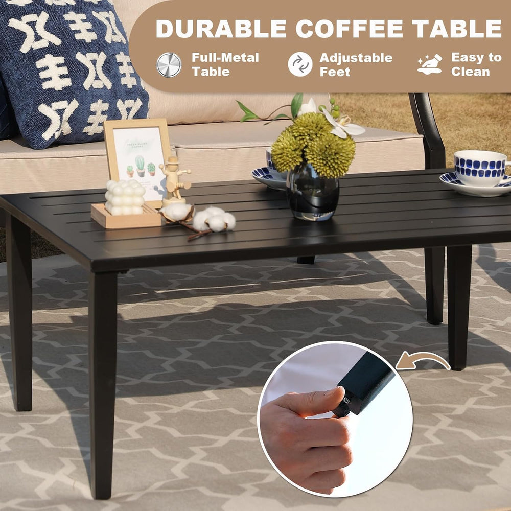 4-Piece Patio Furniture Set, Wider Outdoor Metal Seating Sofa with High Back ...
