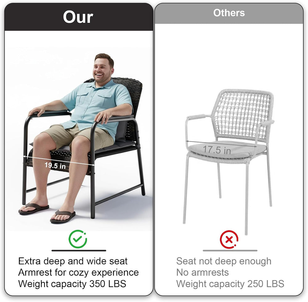3 Pieces Outdoor Patio Furniture Set,All-Weather Wicker Rattan Bistro Set wit...
