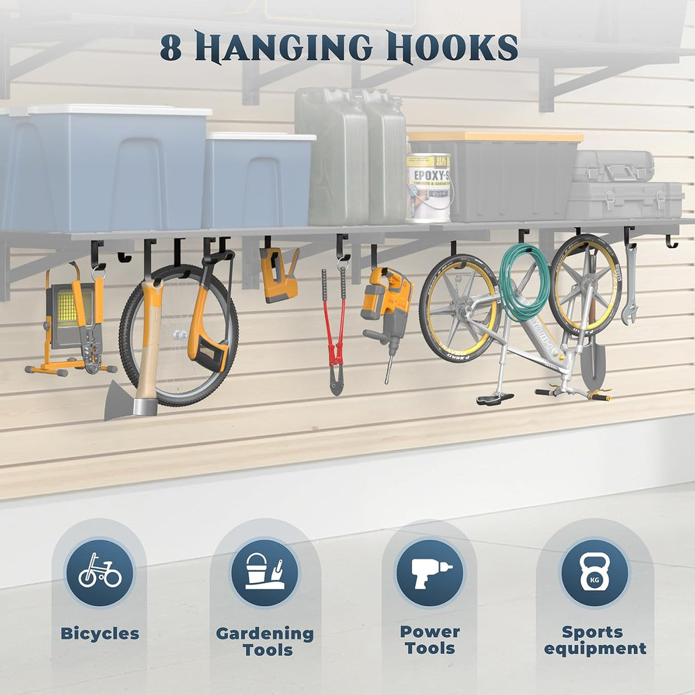 Jusgym 2 Pack Garage Shelving Wall Mounted with 8 Hooks, 2x4ft, 500lbs