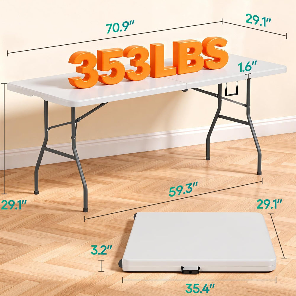 FDW | 6FT Folding Table | White | Portable Plastic Table