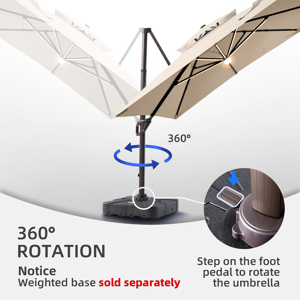 9 X 12 FT Cantilever Patio Umbrella with Led Lights