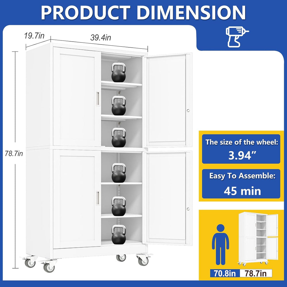 Metal Garage Storage Cabinet with Locking Doors and Adjustable Shelf