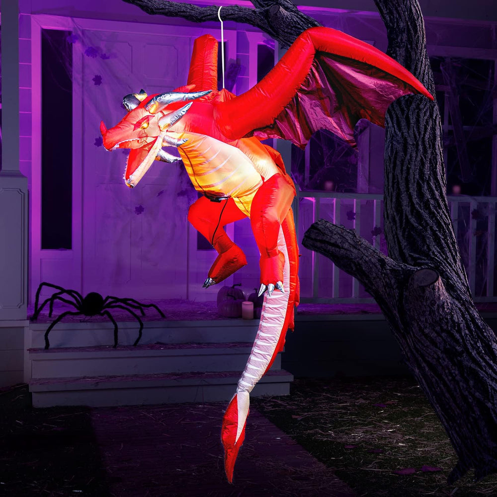 Joiedomi 5 FT Tall Halloween Inflatable Hanging Fire Dragon Decor with Build-...