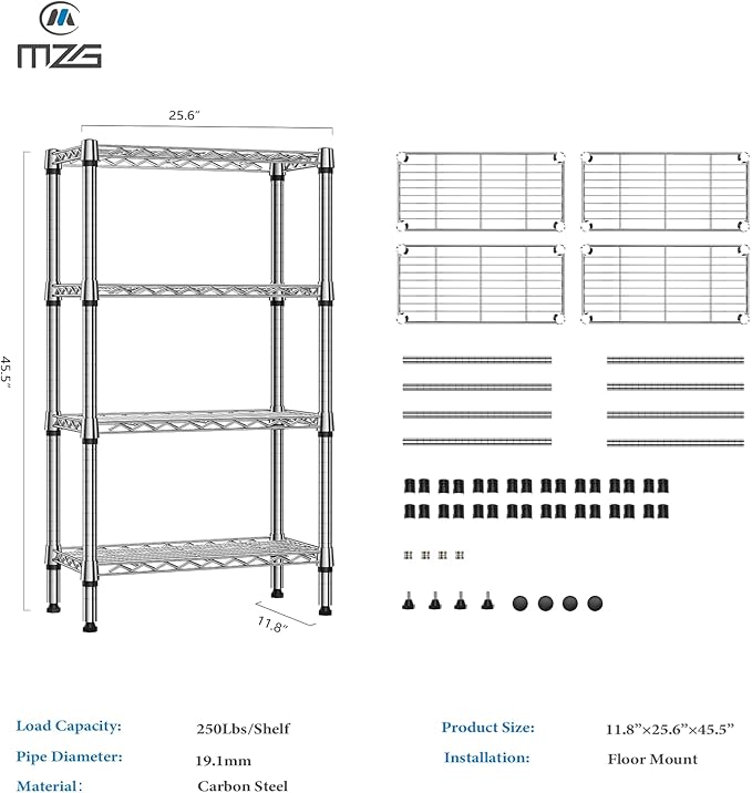 1000 lbs 4 Tier Shelf Metal Storage Shelves Wire Rack Closet Organizers for G...