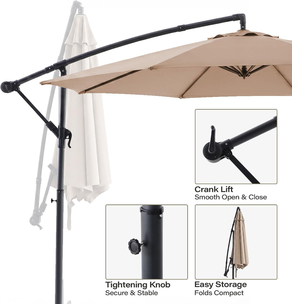 10ft Offset Patio Umbrella, Cantilever Shade, Khaki