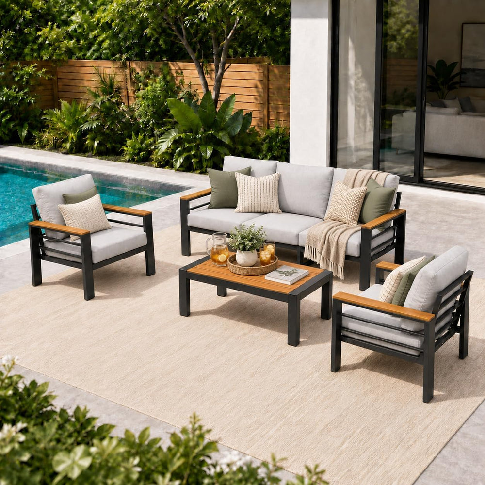 Aluminum Outdoor Patio Furniture, 4 Piece 5-Seat Conversation Set with 2 Chai...