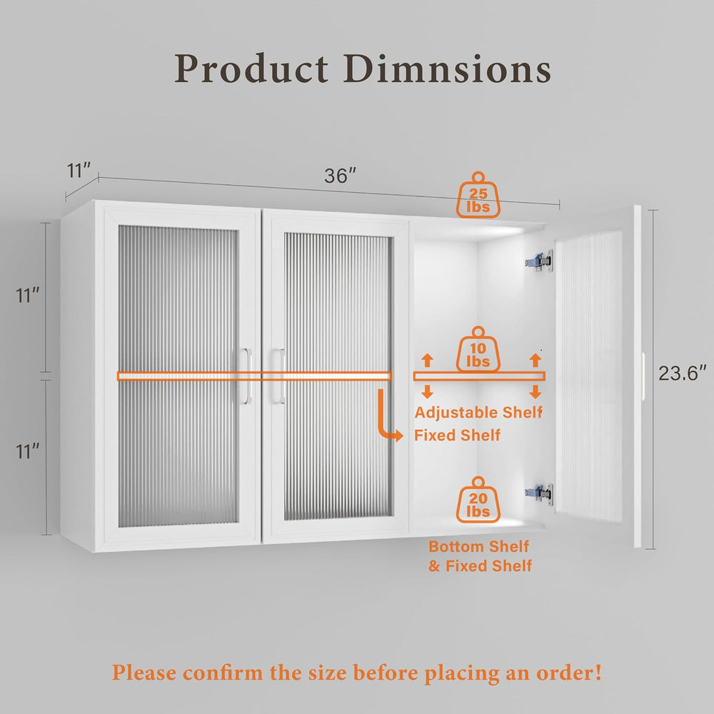 36''W Wall Cabinets for Laundry Room, Acrylic Glass Wall Mounted Stor...