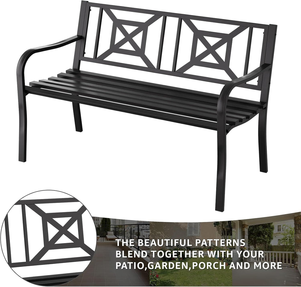 Outdoor Bench Garden Bench Patio Bench,Weatherproof Anti-Rust Metal Powder Co...