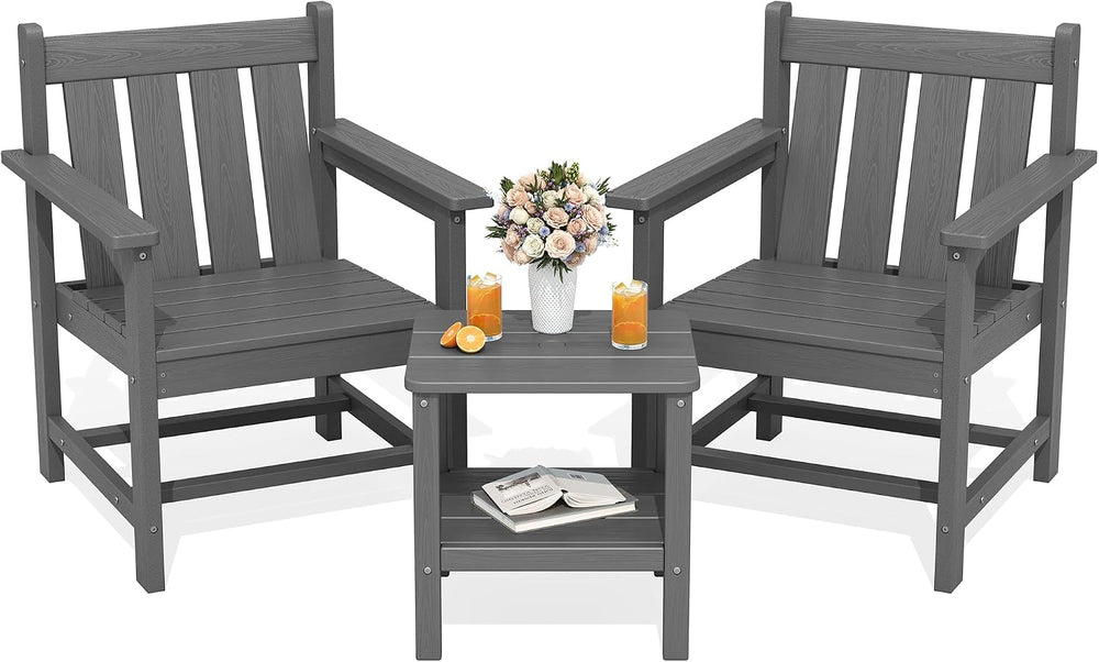 SERWALL 3 Pieces Patio Bistro Set-Outdoor Chairs with Side Table,Gray