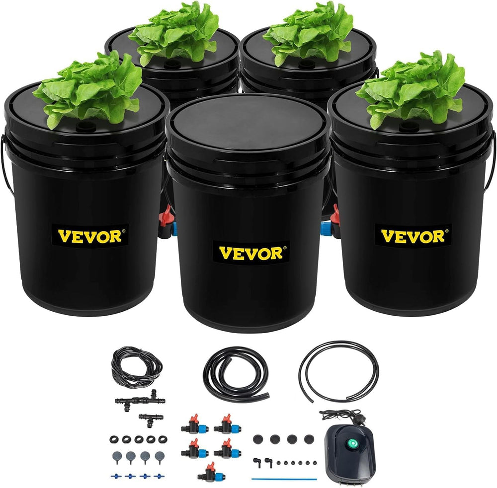 VEVOR 5 Buckets DWC Hydroponic System, 5 Gallon, Deep Culture, Plants Grow Ki...