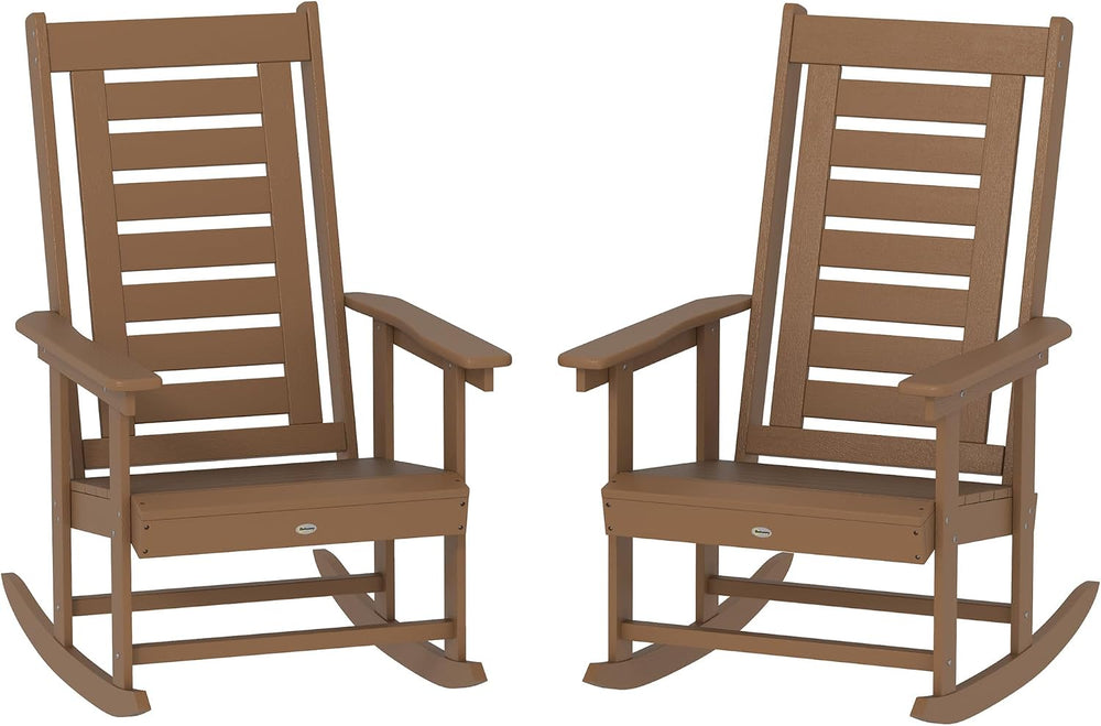 Outsunny Outdoor Rocking Chairs Set of 2 HDPE Patio 28" High Back Brown