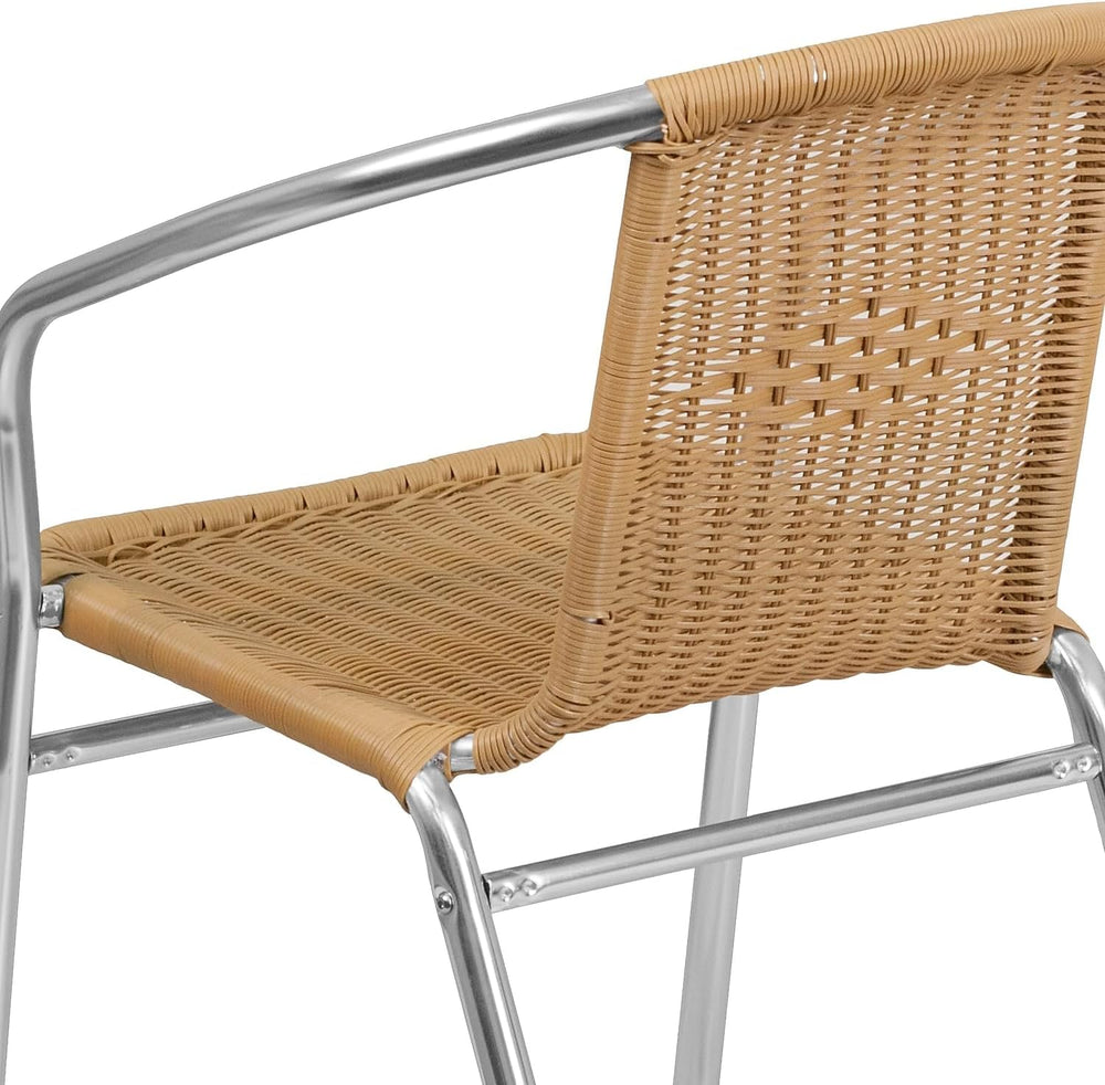 Flash Furniture Lila 4 Pack Commercial Aluminum and Beige Rattan Indoor-Outdo...