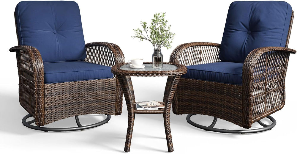 Aoxun 3 Pieces Patio Furniture Set, Patio Swivel Rocker Chairs Set of 2, Wick...