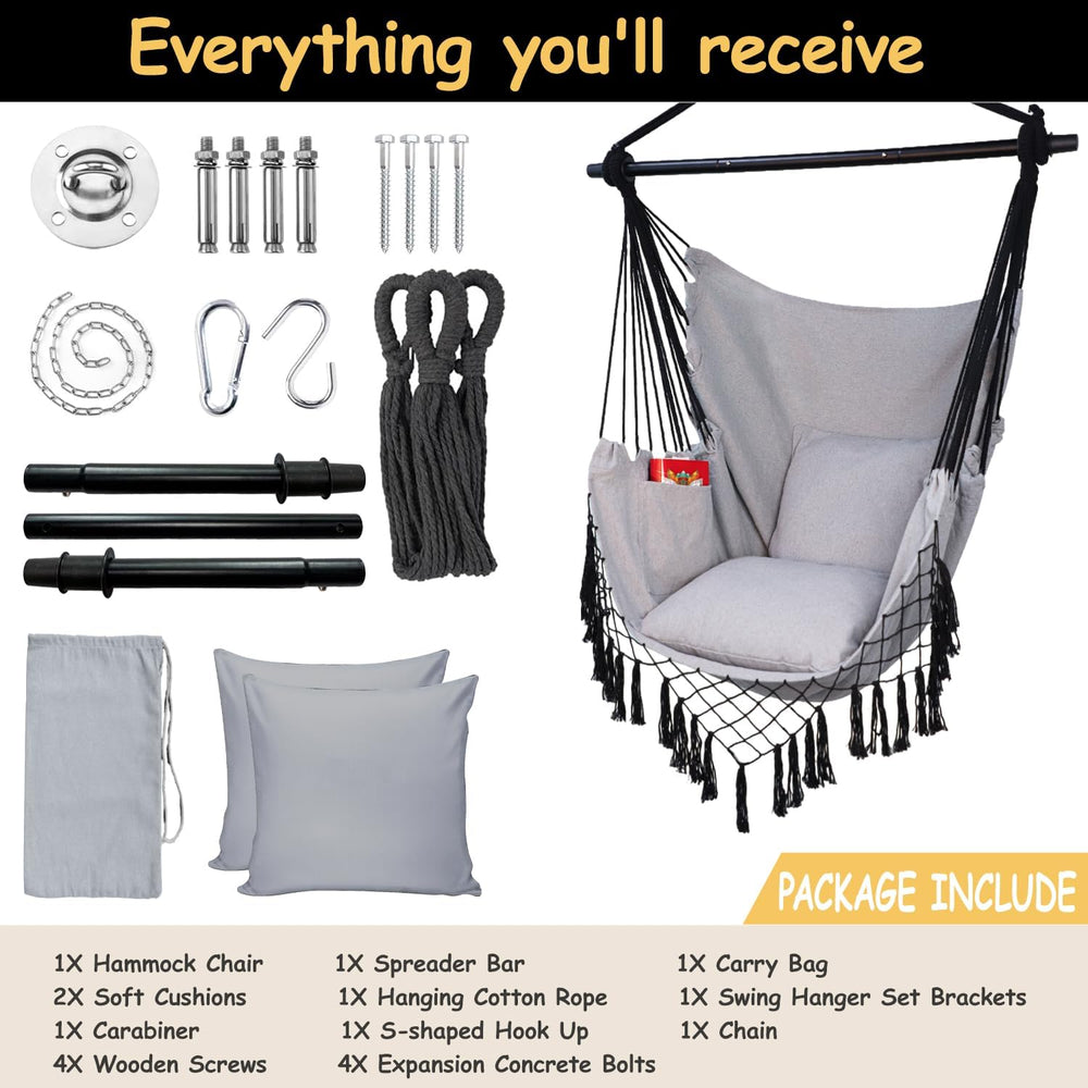 Hammock Chair Hanging Rope Swing Chair,Max 450 Lbs, Large Hanging Chair with ...