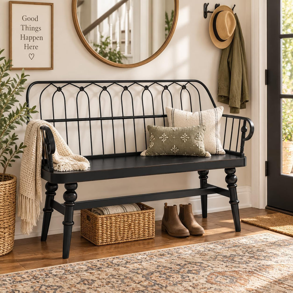 DIBRATY Entryway Bench,Spindle Back Wooden Dinning Bench, Farmhouse Foyer Ben...