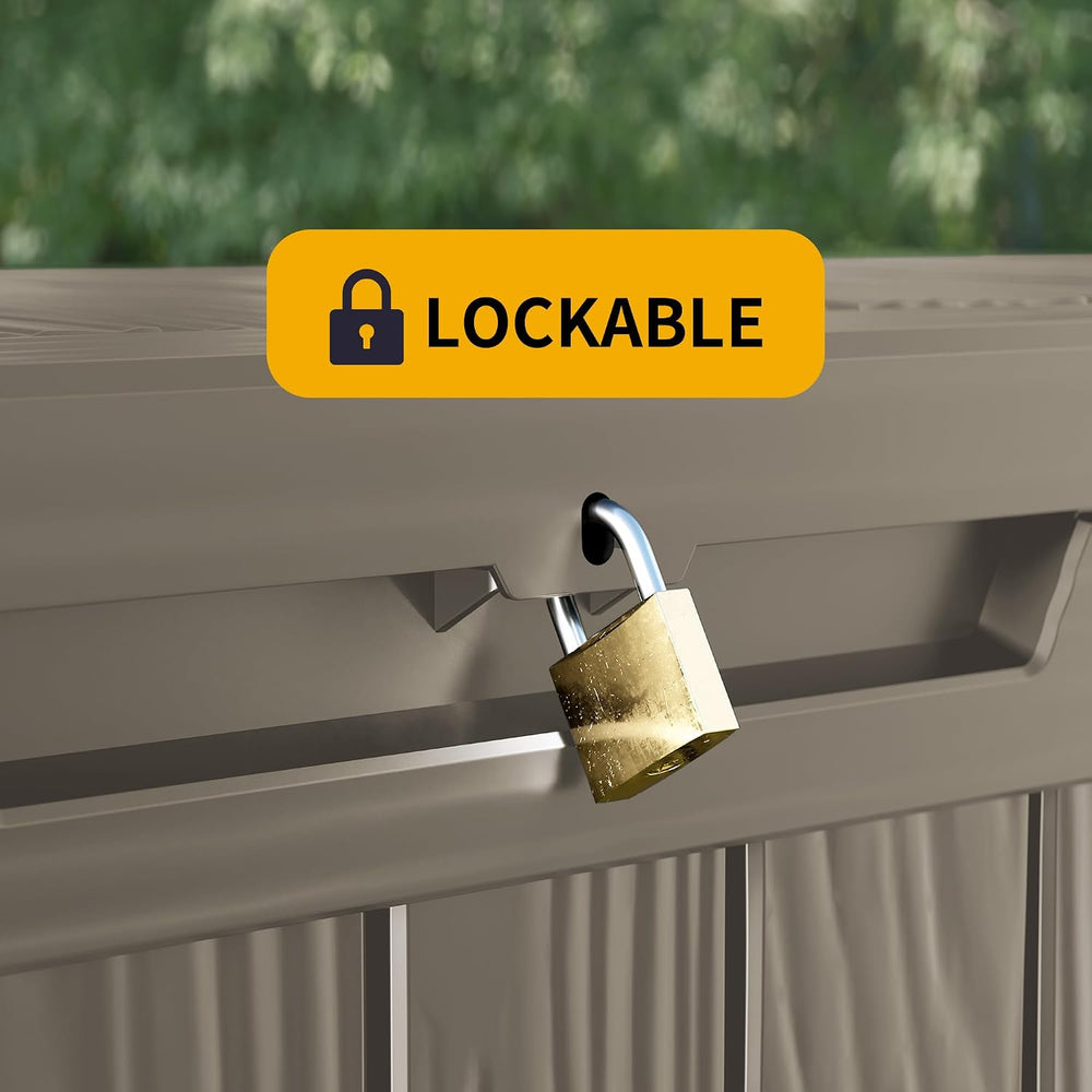 Outdoor Storage Box Waterproof, 180 Gallon Lockable Resin Deck Box Large, Pat...