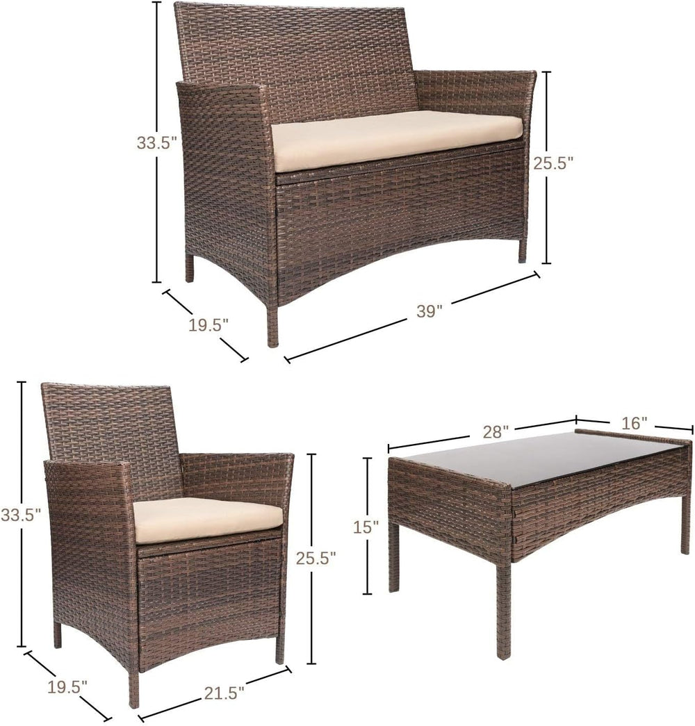 Devoko 4 Pieces Outdoor Patio Furniture Set, PE Rattan Wicker Chairs(Brown)