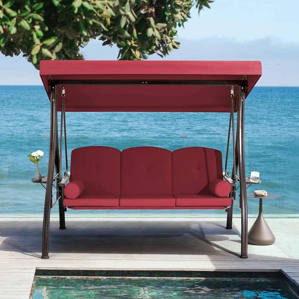 3 Person Porch Swing with Adjustable Canopy, Patio Swing with Stand